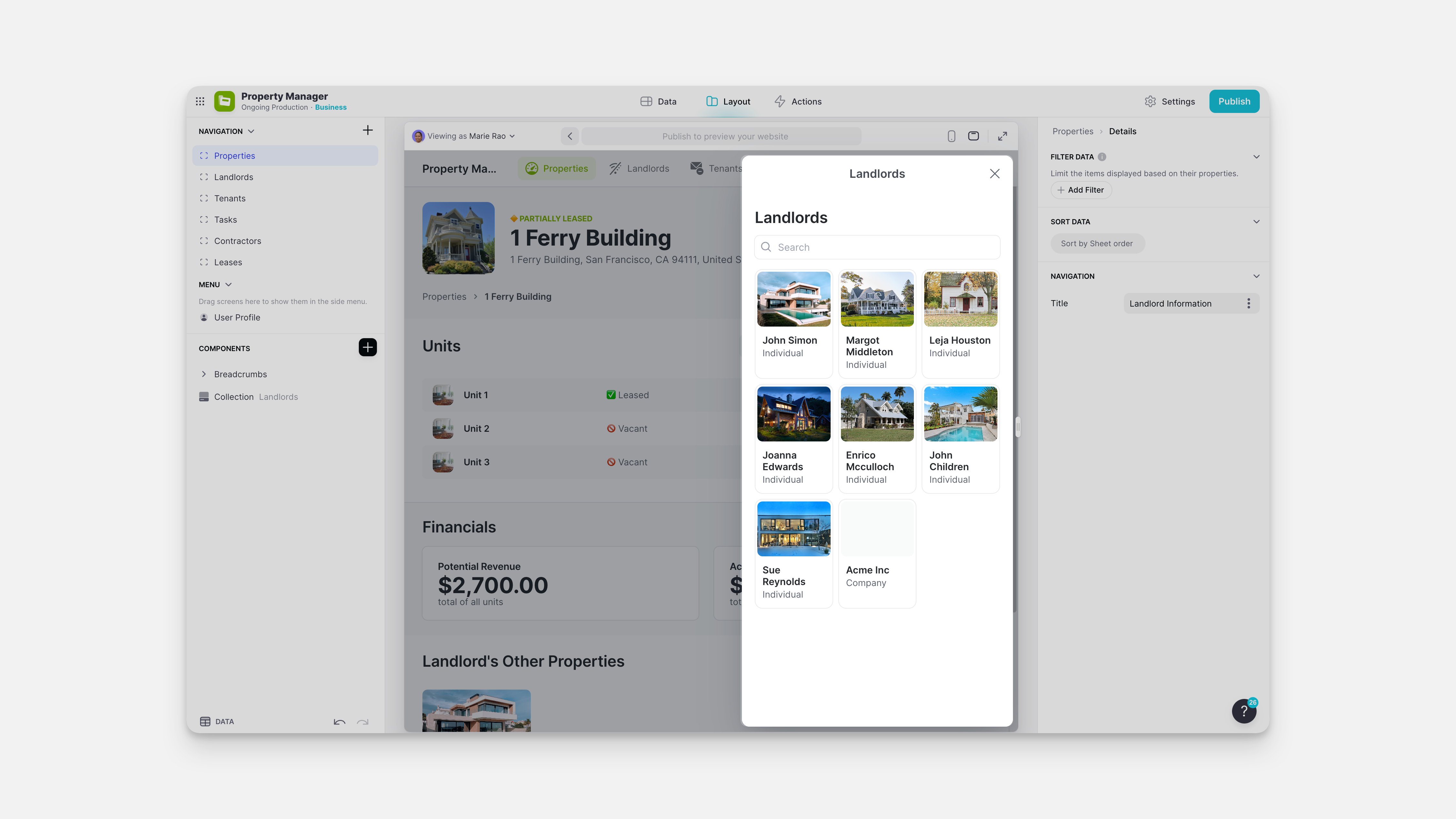 Slide in view in desktop